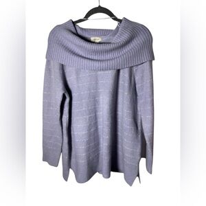 Style & Co Women’s Off Shoulder Sweater Purple L Large Shimmer Ribbed Knit